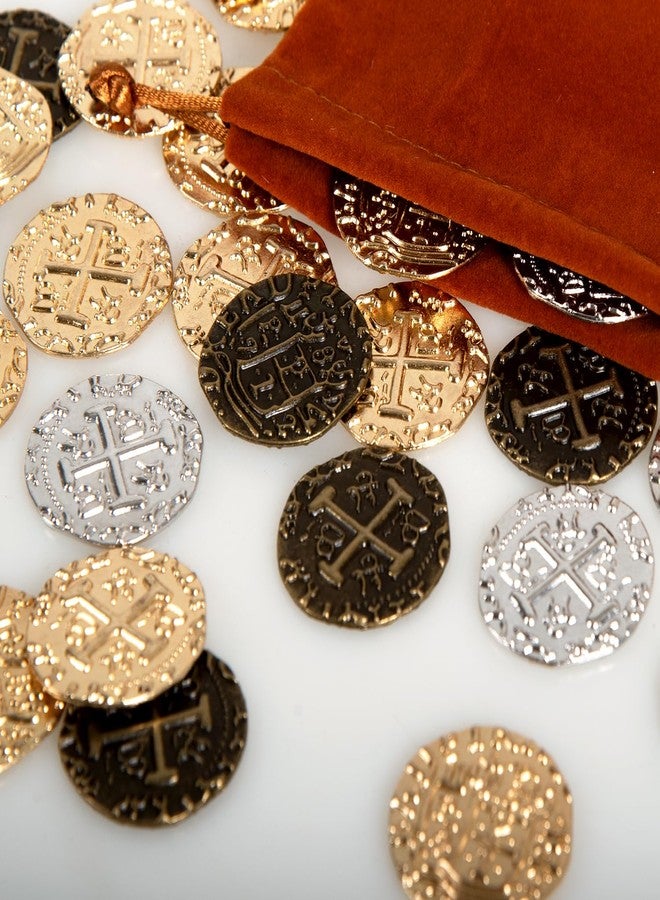 v2croft 50 Metal Pirate Coins, Bronze Treasure Coin Set, Metal Replica Spanish Doubloons for Board Games Tokens, Kids Cosplay Pirate Party Treasure Chest Coin (1.18'') - Image 3